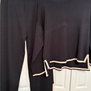Women's Black Pantsuit with Cream Trim